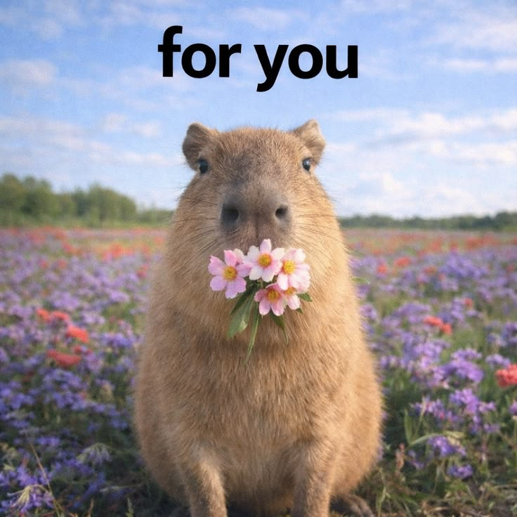 Capybara holding flowers for you
